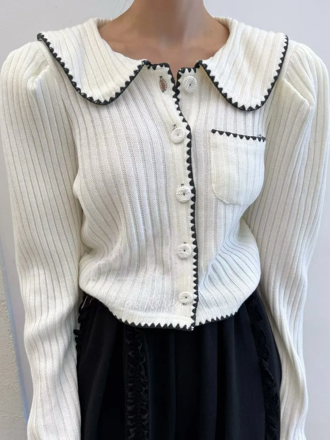 

Faionable ort вязаный кардиган, женская осенняя одежда, свитер на пуговицах с кукольным воротником, Ele Sle Girl's Faion