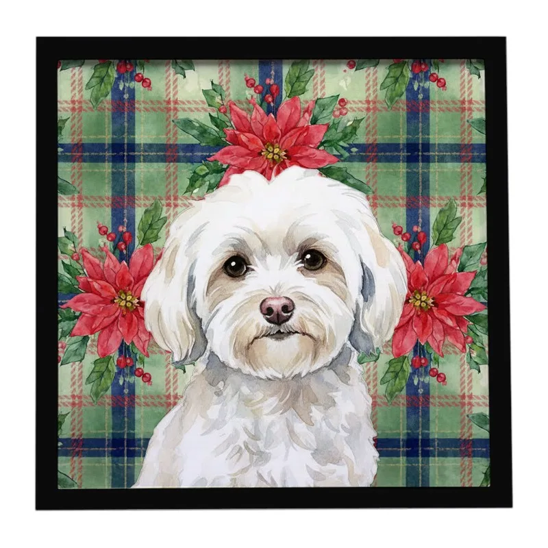Decoración artística de pared cuadrada con estampado de Metal enmarcado rojo de Navidad Havanese blanca lista para colgar para baño cocina oficina decoración del hogar