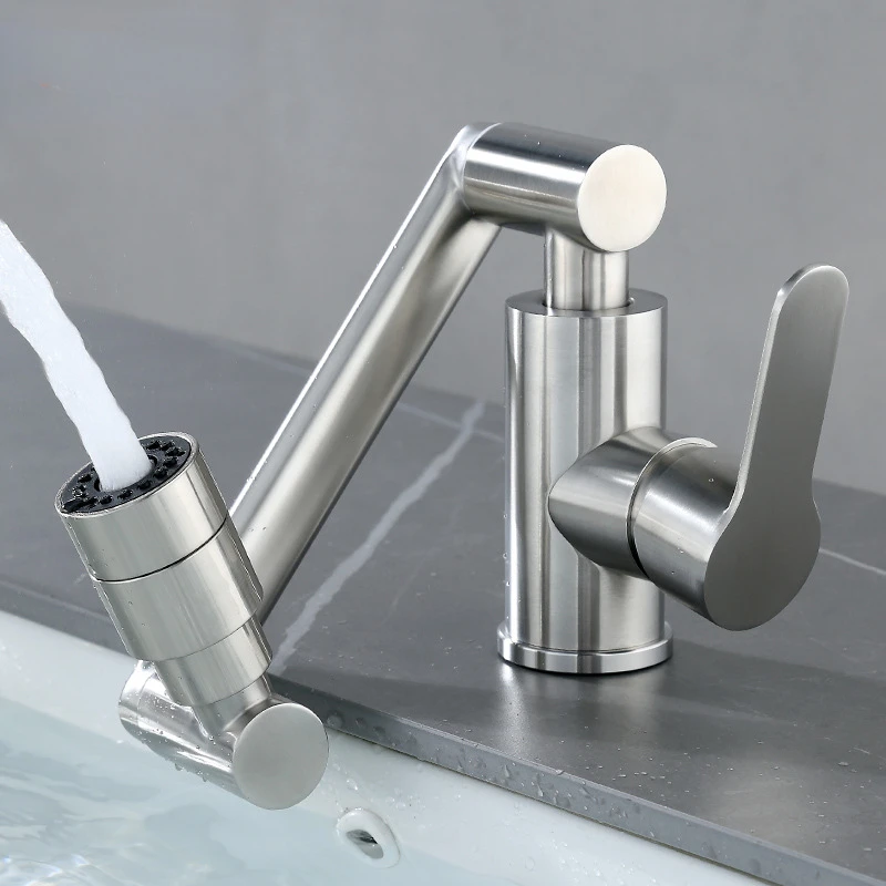 304 Stainless Steel Brushed Bathroom Cabinet Washbasin Under The Basin Rotating Folding Hot and Cold Water Faucet