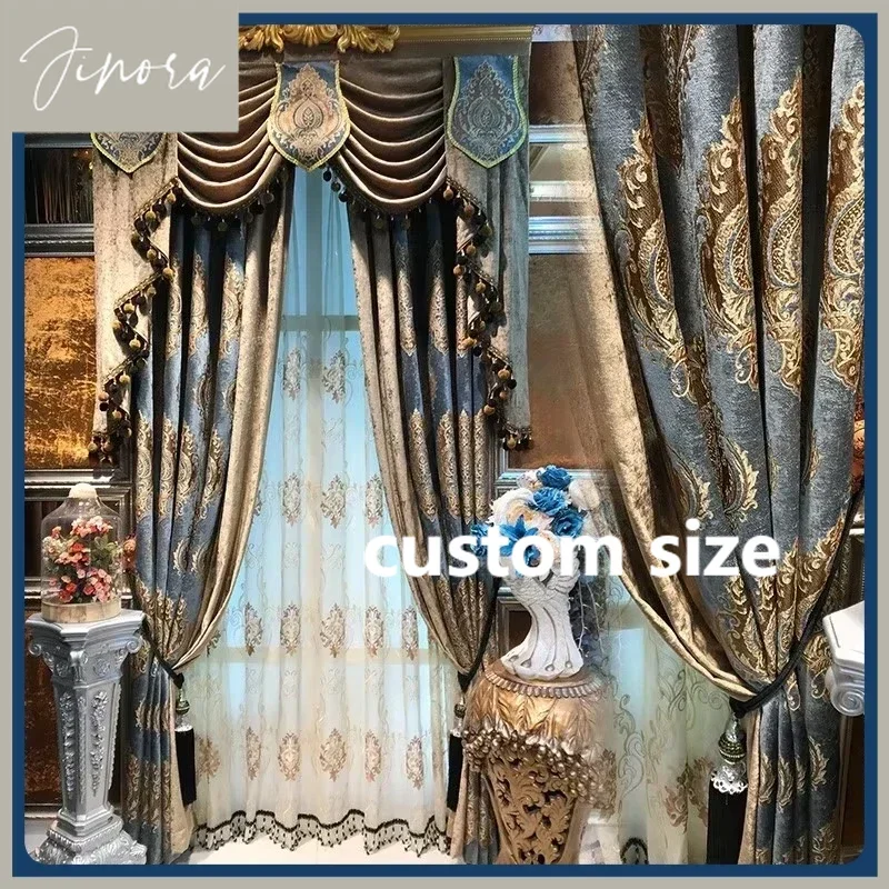 

Luxury Palace Chenille Jacquard Stitching Thick Blackout Curtains Living Room Bedroom Curtains For Living Dining Room Bedroom