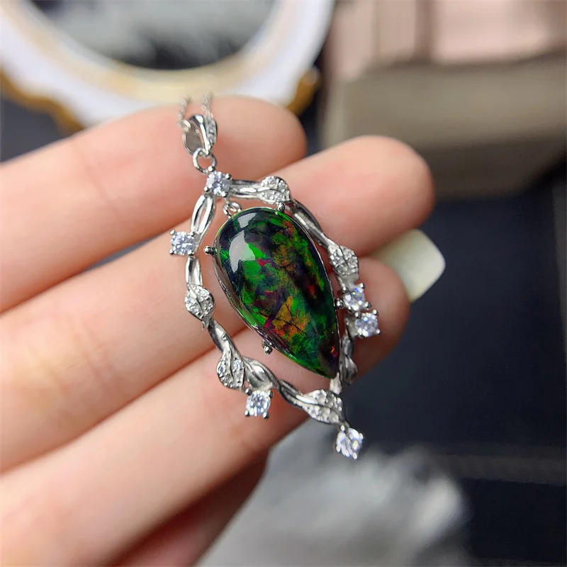 Natural Black Opal 5.95ct Pendant Large Grain  Luxury Classic Fashion Trend S925 Pure Silver Full for Women Fire Color for Women