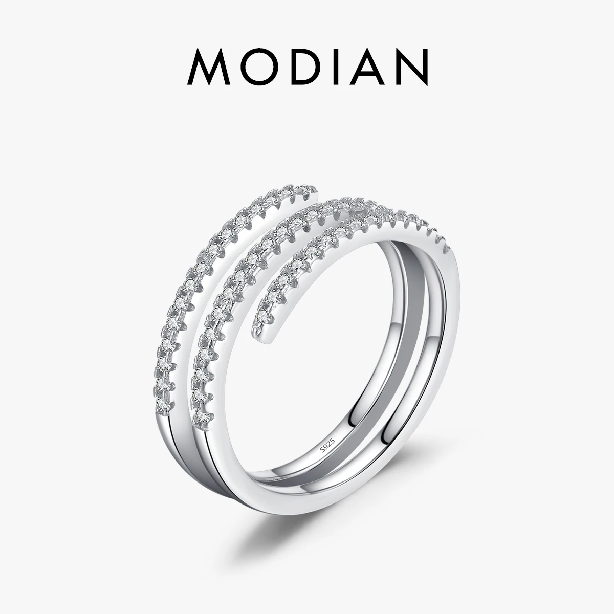 MODIAN 925 Sterling Silver Multilayer Line Clear Zirconia Ring Sparkling Stackable Rings For Women Party Fine Jewelry Gifts