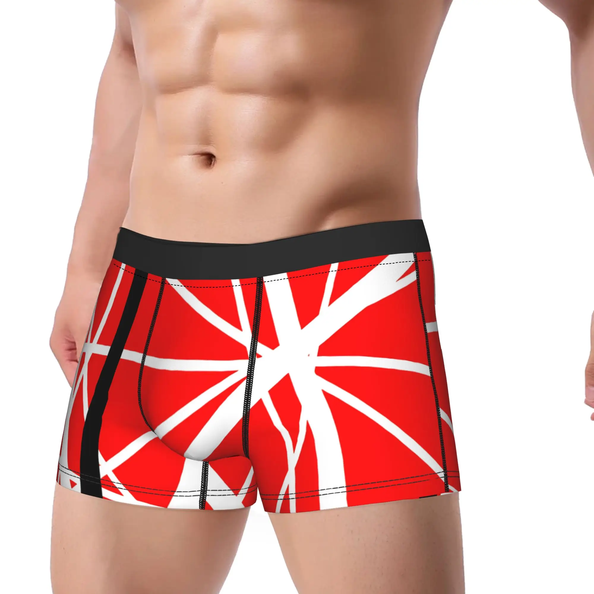 Red And Black Design With White Lines Van Halen Shorts Briefs Underwear Hot Sale Man Classic Boxershorts Custom Oversize Panties