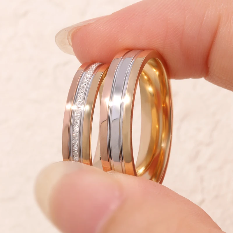 Designer Handcrafted White Gold, Yellow Gold, Rose Gold Tri-Color S925 Sterling Silver Men's & Women's Couple Rings