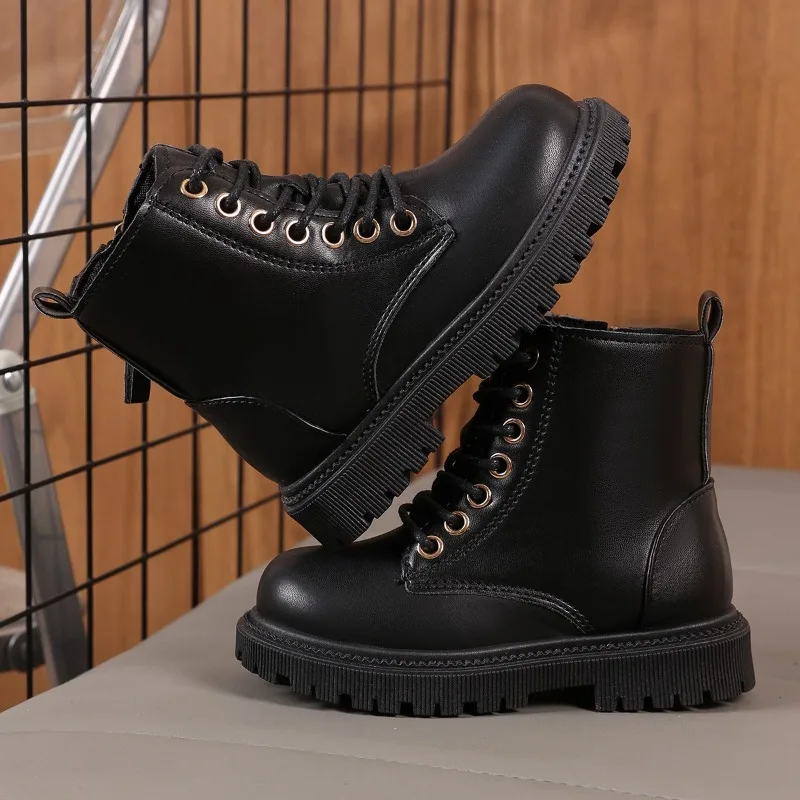 

Детские модные короткие ботинки с боковой молнией. Детские кожаные ботинки с круглым носком. Осень-зима 2024, новые ботильоны для девочек с мягкой подошвой.