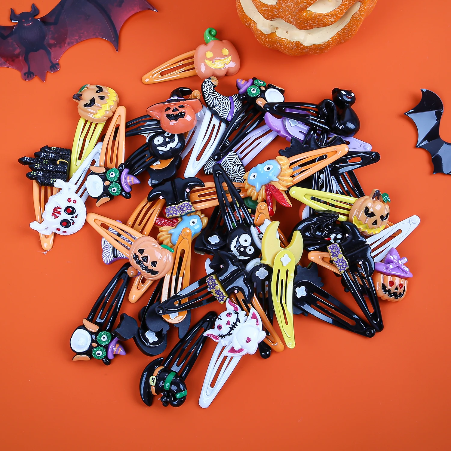 10pcs Halloween Day Hair Clips Cute Grils Cute Pumpkin Hairpin Side Barrettes Devil Hair Clip Party Hair Accessories Mix Styles