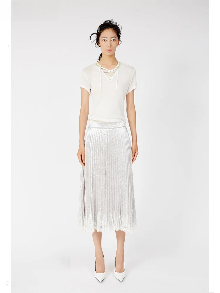 

MDNOTE Early Autumn 2024 New Sle Lace Splicing Pleated f Skirt Women's Premium Faion Split Knee-Length Skirt