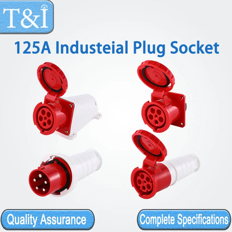 

125A 3/4/5Pin IP67 Waterproof Dustproof Durable Electronic Industry Panel Wall Mounted Coupler Plug Socket 380V 415V