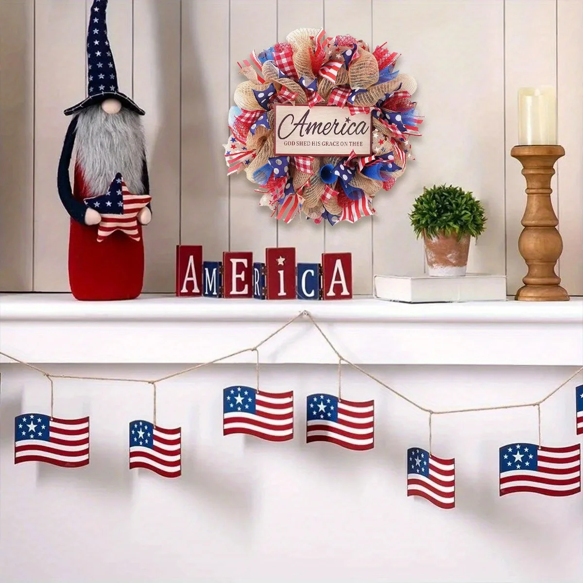 

Independence Day Wreath Decorations, 4Th of July Patriotic Wreath for Front Door, Memorial Day Pride Garland for Front
