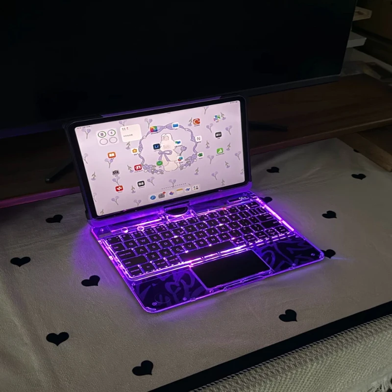 Ifacemall Case with Keyboard for IPad /Air /Pro Light-emitting Wireless Bluetooth Keyboard Transparent Crystal Backlit Case