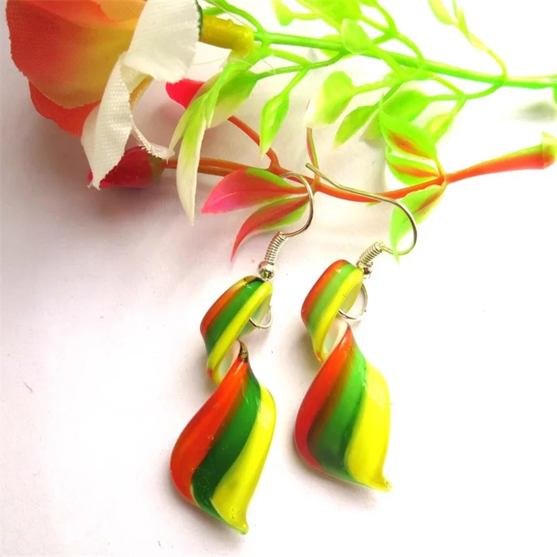 Handmade Murano Glass Earrings Mixed Color Streamer Spiral Unusual Shaped Long Glass Jewelry For Women Wedding Party Love Gifts