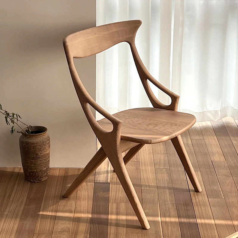 

Solid wood dining chair backrest restaurant Chinese antique meal Japanese log casual desk and chair