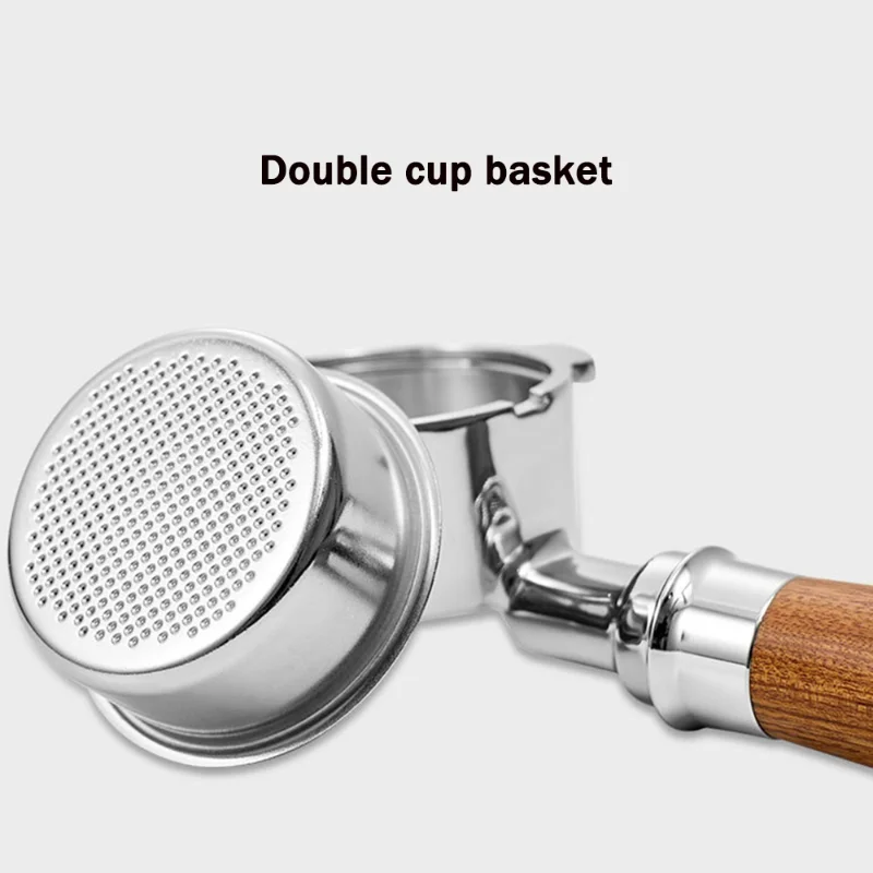 Coffee Portafilter Espresso Machine Accessory, Stainless Steel, Double Mouth, Wood Handle, 51mm, Delonghi EC680, 685