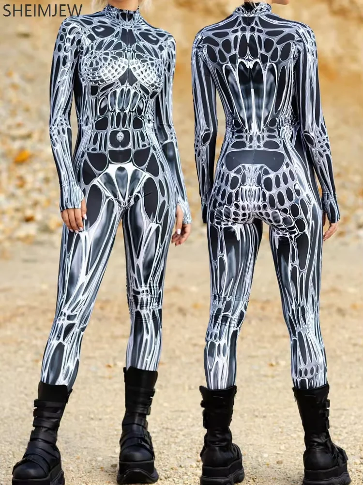 

POP1 Spider Web Print Bodysuit Adult Couple Cyberpunk Spider Web Zipper Jumpsuit Zentai Game Party Jumpsuits Role Play Costumes