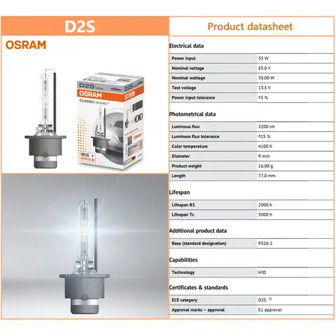 OSRAM Xenon HID CLASSIC D1S D2S D3S D4S Standard Lamps 66140 66240 66340 66440 CLC Original Car Head Light 4200K Warm White Pair 10 best sales xenon hid - №6