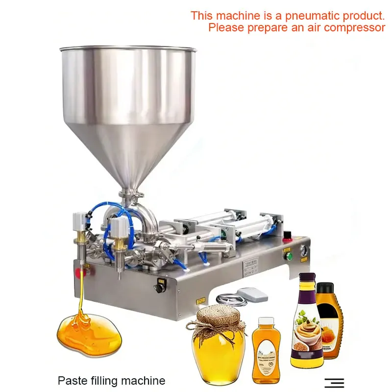 Pneumatic liquid paste filling machine double-nozzle qutative filling sauce laundry liquid honey filling packaging machine