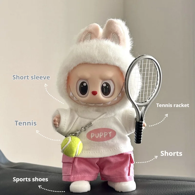 Neue Für Labubu Sport Tennis Baby Kleidung Trendy Set V1v2v3 Anhänger Puppe Kleidung Rosa Weiß T-Shirt Kleidung (Keine Puppe)