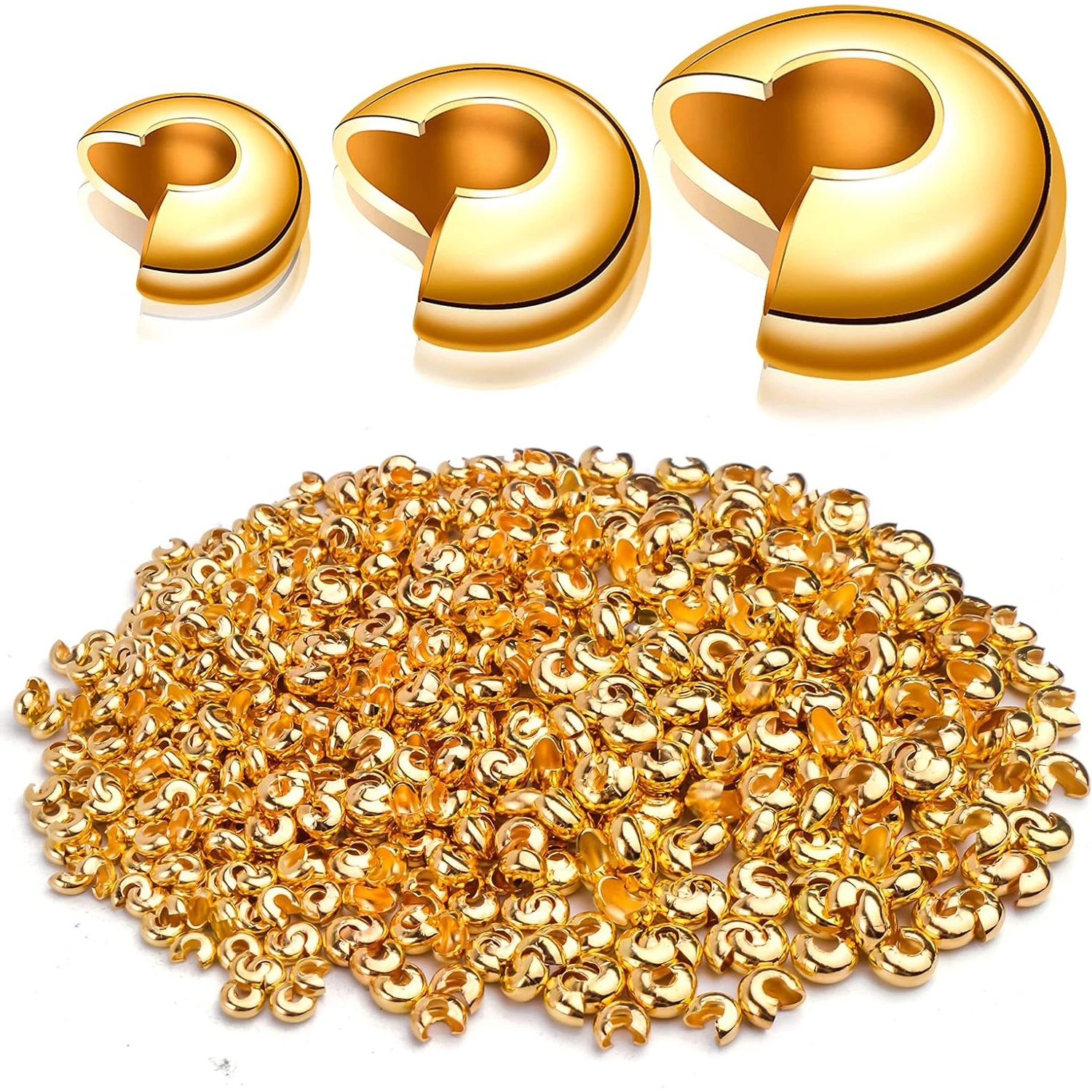 

600pcs 3mm/4mm/5mm Gold Crimp Bead Knot Covers Half Round Open Covers for DIY Crafts Jewelry Making