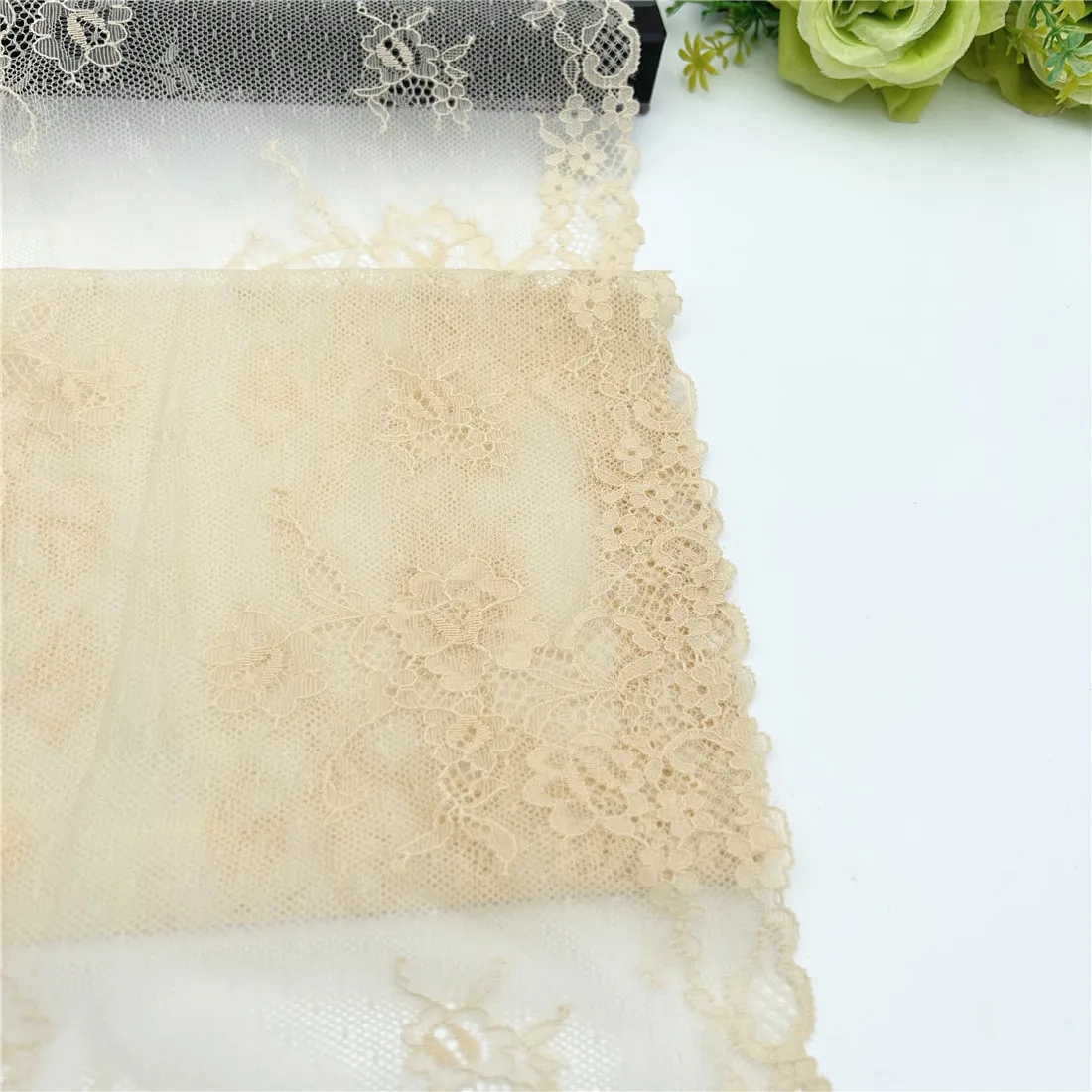 Width 23cm Skin Beige Stretch Elastic Lace Trim Skirt Hem Underwear Sewing Craft DIY Apparel Fabrics Lace Lingerie Bjd