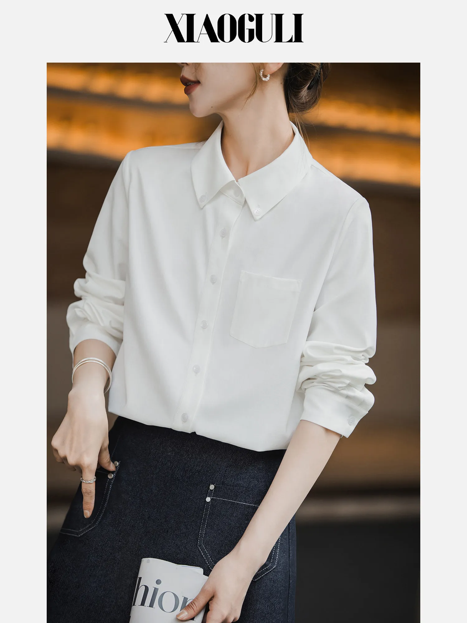 

Ele White Straight Leg ort irt for Women by Xiaoguli Spring 2026 New Arrival Commute Friendly Classic Fit Blouse