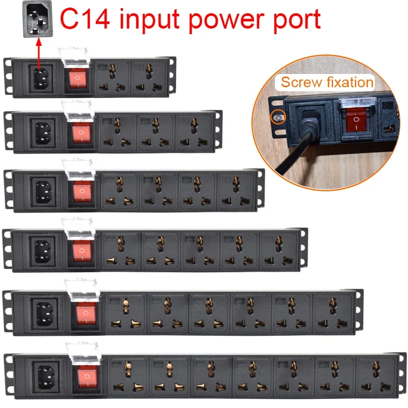 Cabinet rack wall desktop mount PDU Power Strip Unit C14 Input power input 2-10Ways Universal Socket extension electrica