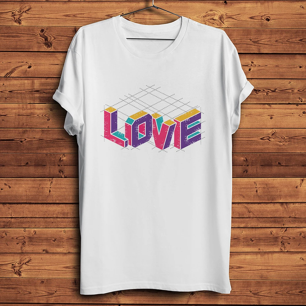 

Изометрическая 3D геометрия Перспектива LOVE Забавная футболка Geek, повседневная футболка с короткими рукавами, футболка унисекс, дышащая печать без растрескивания