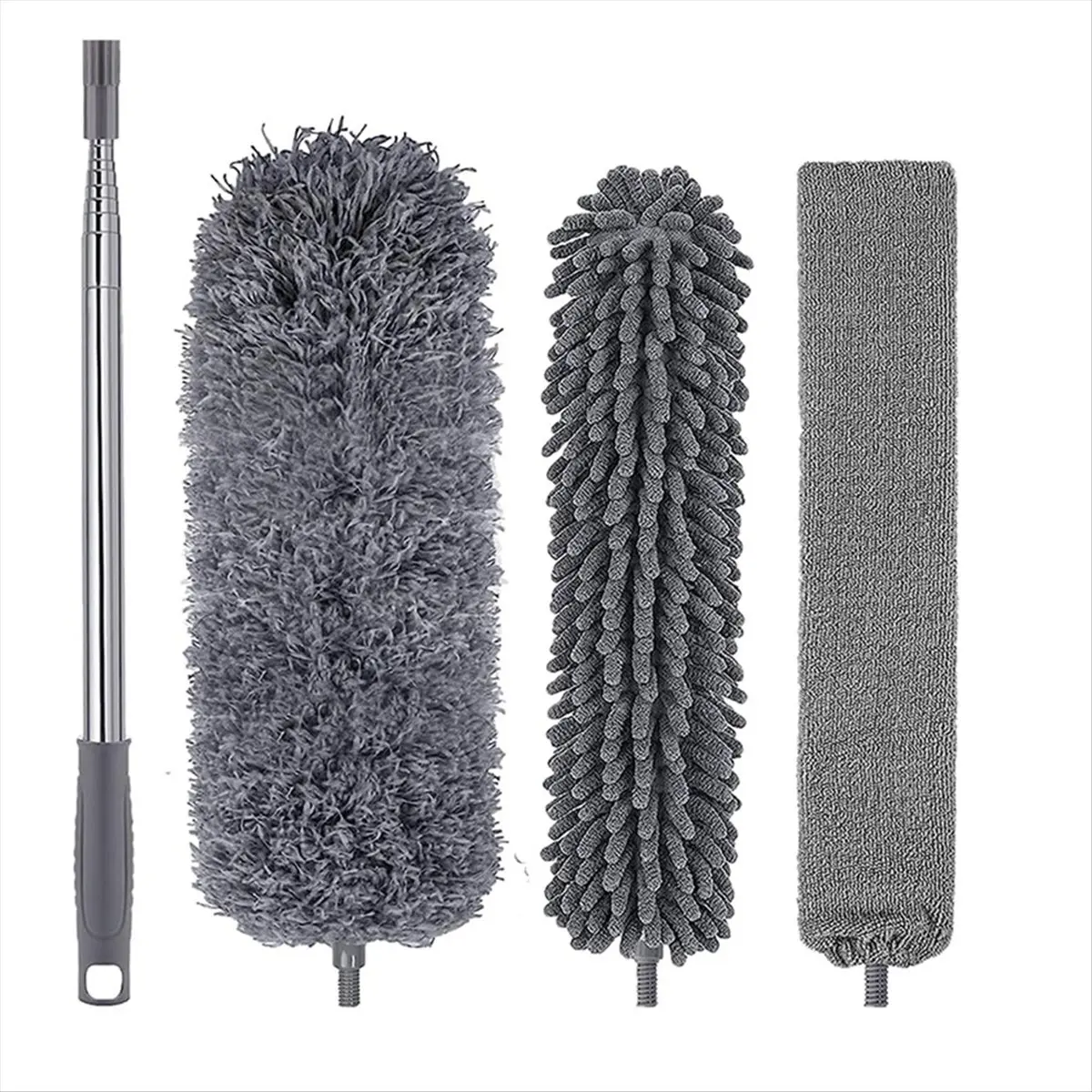 SAF 4Pcs Microfiber Duster Kit with Extension Pole 30-110 Inches for High Ceiling for Cleaning Cobweb, Blinds, Furniture,Car