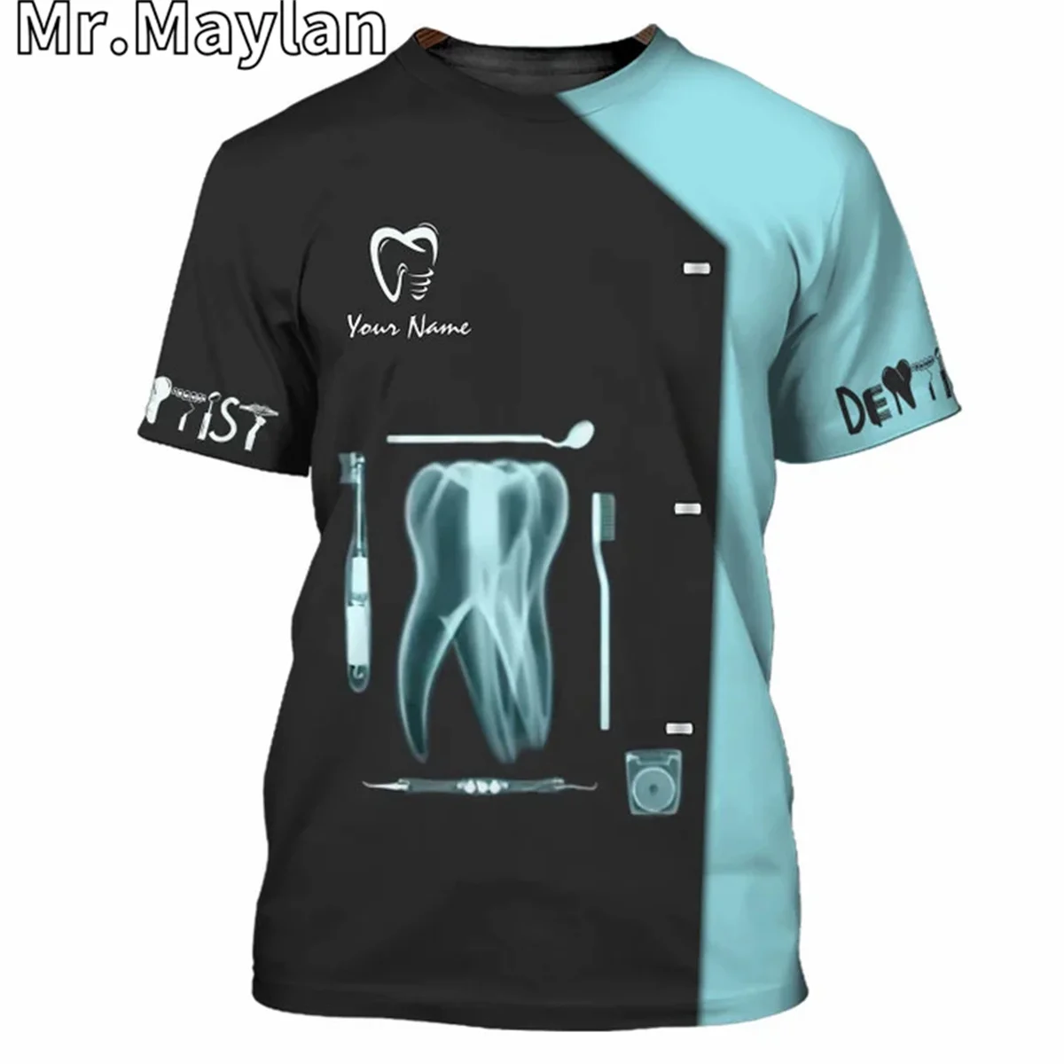 3D Printed Dentalife T-Shirt Dental Tools Graphic Crew Neck T-Shirt Custom Dentist Men Women T-Shirt Nurse Work Uniform A--1033