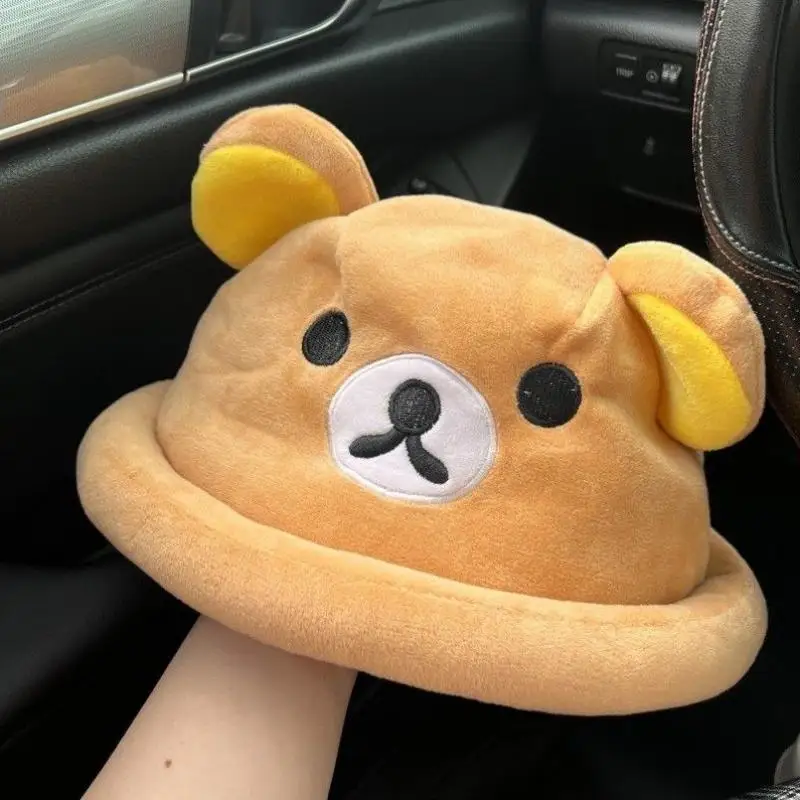 Kawaii Rilakkuma Plush Fisherman Hat Japanese Anime Cartoon Autumn Winter New Versatile Style Ladies Hats Girls Birthday Gifts