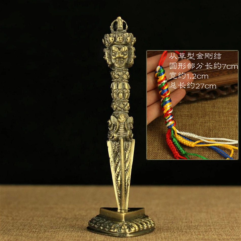 Tibetan Tantric weapons, Vajra pestle with filthy marks, Vajra peg, pestle for subduing evil spirits, copper plated, Puba pestle