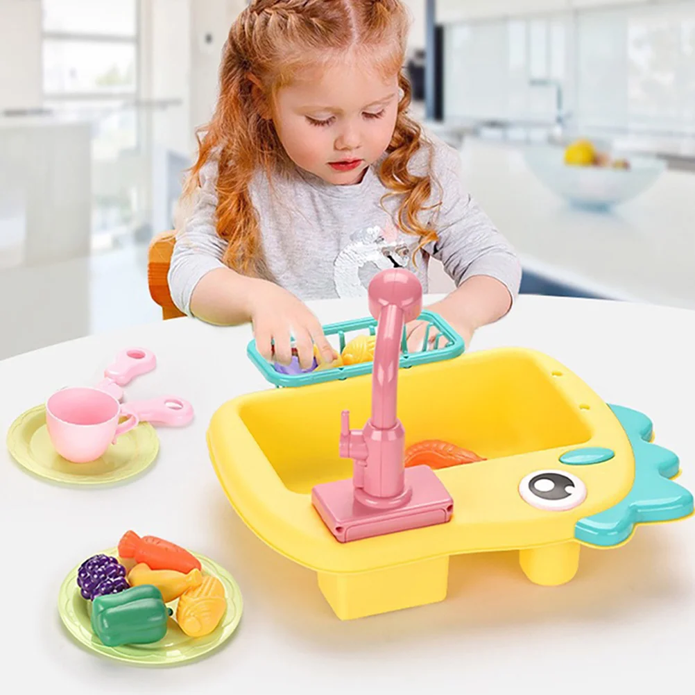 Simulated Dishwasher Outdoor Toys Kids Role Play Sink Pretend with Running Water Electric Kitchen Plastic for Toddler Child