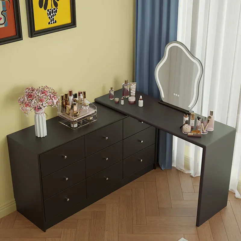 

Small Black Dressers Bedroom Makeup Vanities Cabinet Storage Mirror Woman Computers Desk Dressing Table Room Hotel Furniture Set