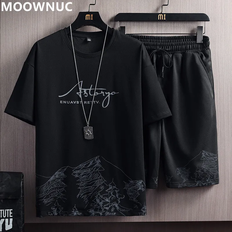 2023 Summer New Men\'s Classic Fashion Short Sleeve T-shirt Suit Men\'s Casual Loose Comfortable High-Quality Two-Piece Set M-5XL