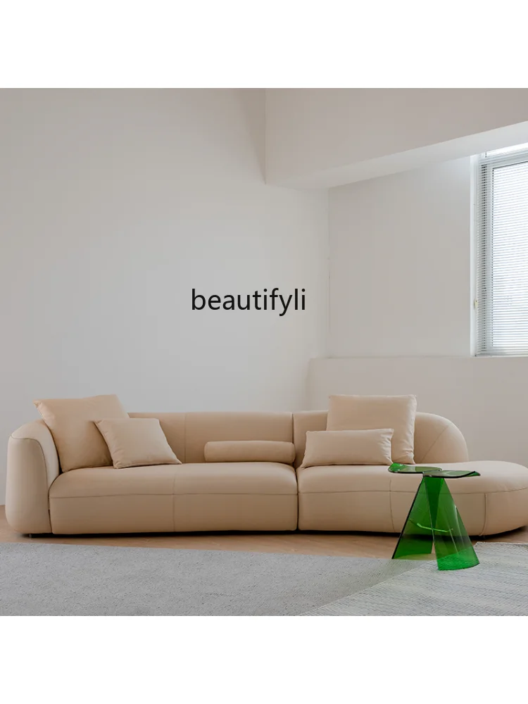 Modern Simple and Light Luxury Leather Sofa Living Room Small Apartment Curve Semi-Open Green Leather Sofa furniture