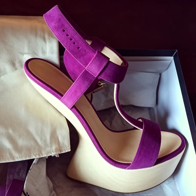 Wood Grain Hoof Heels green Suede Sandals Sexy Pointed Toe Straps Size 35-48 Customized New Arrivals Fashion Women Modern Shoes view 5