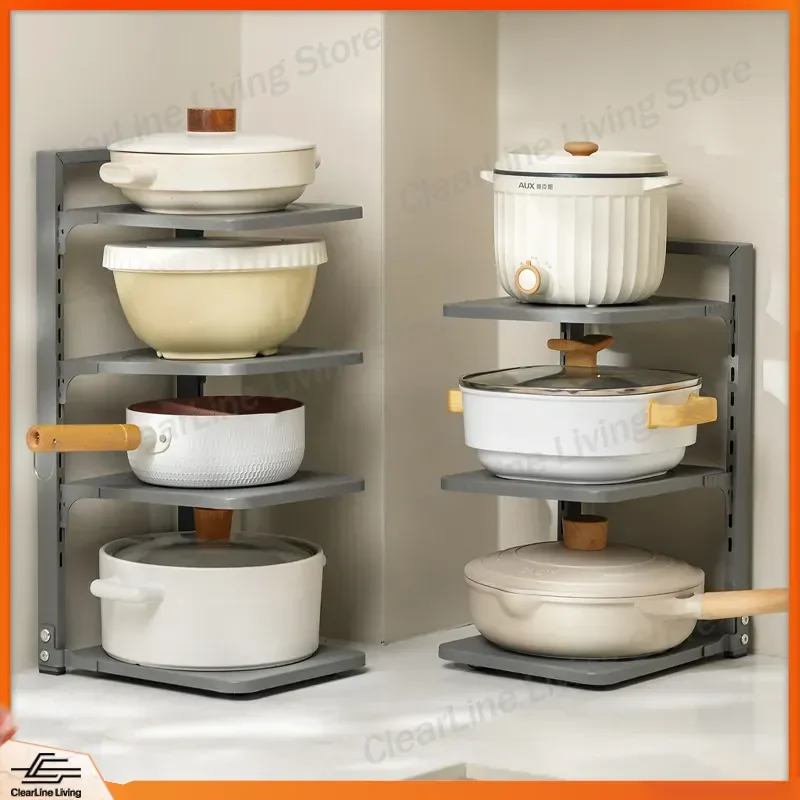 Kitchen Rack Multi-Functional Pot Storage Shelf Multi-Layer Cabinet Under Sink Stove Organizer Layered Cookware Holder Space
