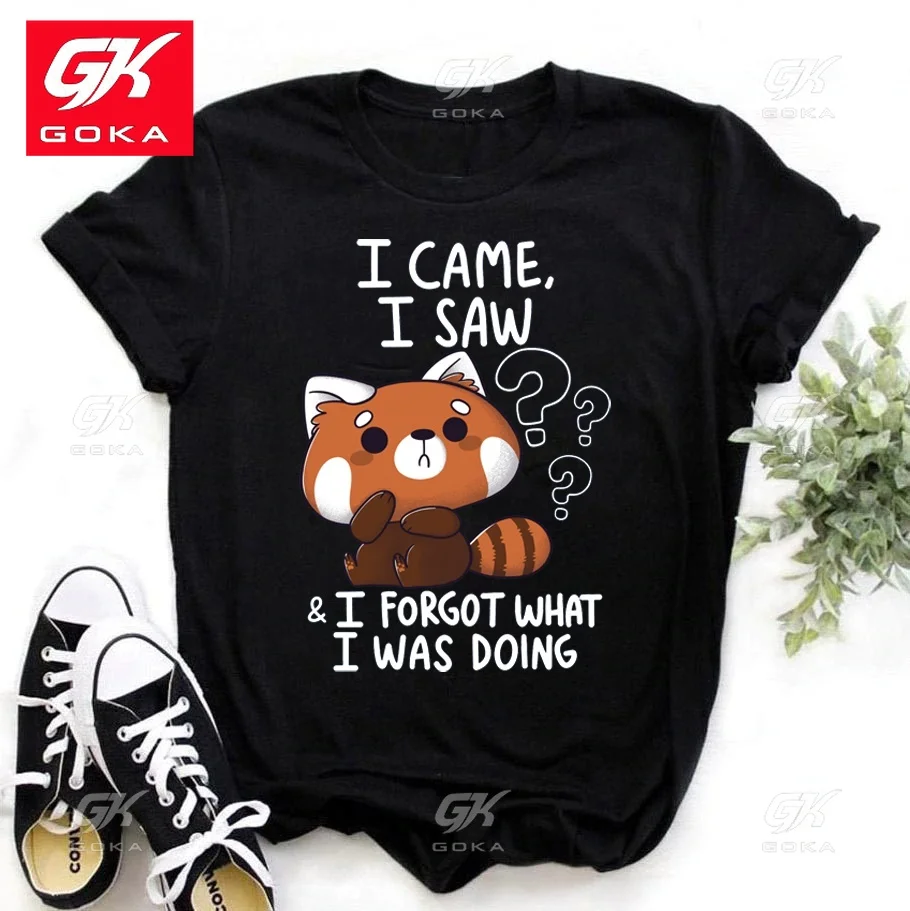 Cute Raccoon I Came I Saw Cotton T Shirt for Women Tee Shirt Femme Casual Hip Hop Short Sleeve Round Neck Tops Unisex T Shirts