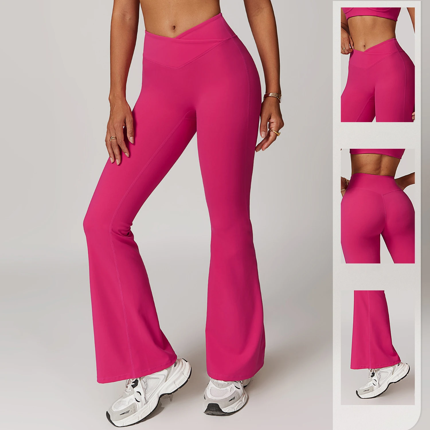 Brushed Cross V High Waist Yoga Pants Women Tight Peach Lift Hip Casual Flared Pants Quick Dry Sports Fitness Wide Leg Pants