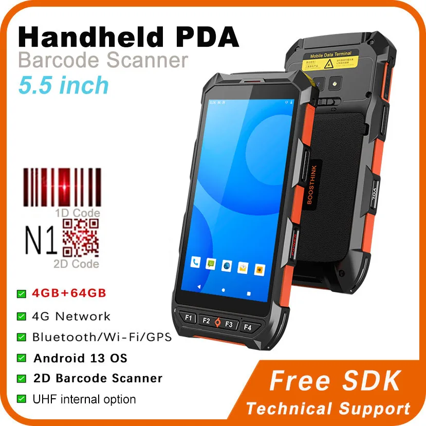 5.5 Inch 4G+64G Android 13 Mobile 4G Handheld Data Collection Terminal 1D 2D Barcode QR Code Scanner Internal UHF RFID Reader
