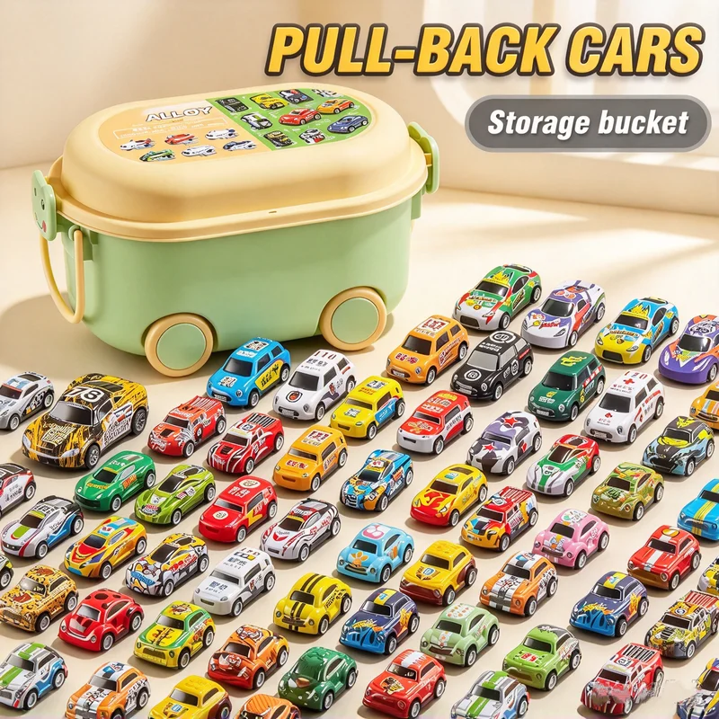 30/40/50PC Mini Racing Car Model Storage Bucket Pushed Pulled Set Fire Truck Rebound Multiple Vehicle Collection Toys Xmas Gifts