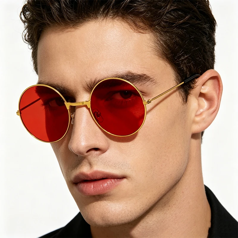 Classic Vintage Round Frame Sunglasses For Men Women Brand Design Ocean Red Yellow Metal Circle Sun Glasses Unisex Eyewear