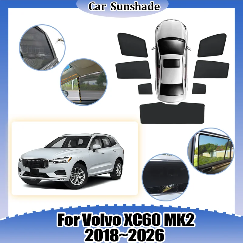 

Sun Visor For Volvo XC60 MK2 2018-2026 Net Mesh Sunshade Privacy Curtains UV Protection Heat Insulation Cover Auto Accessories