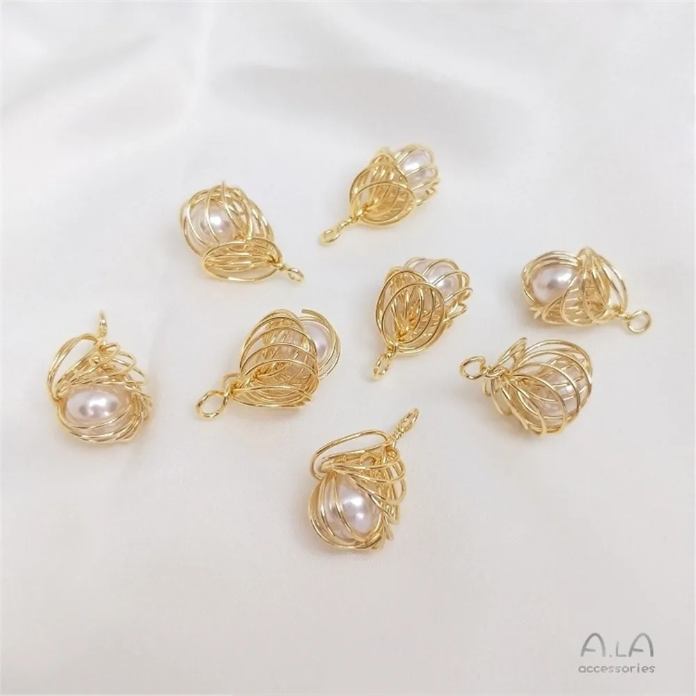 

14K Gold Preservation Copper Wire Winding Imitation Pearl Bud Pendant Handmade Diy Earrings Pendant Accessories