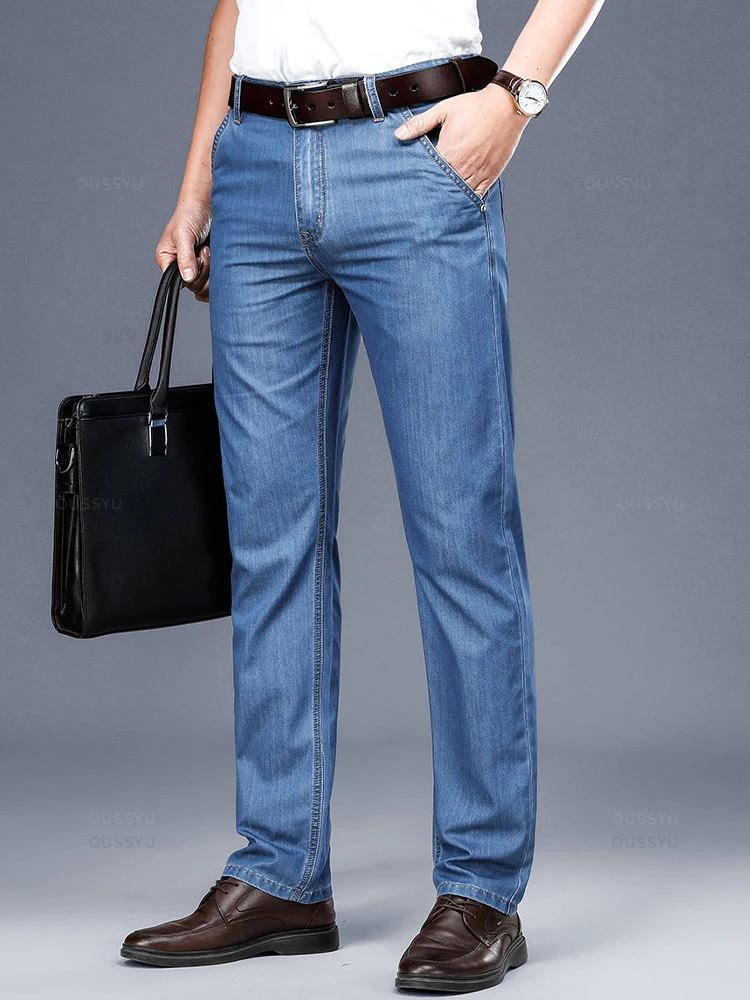 Pantalones vaqueros de tela Modal suave para hombre, ropa de marca de alta calidad, clásicos, de negocios, rectos, de trabajo, talla grande 40