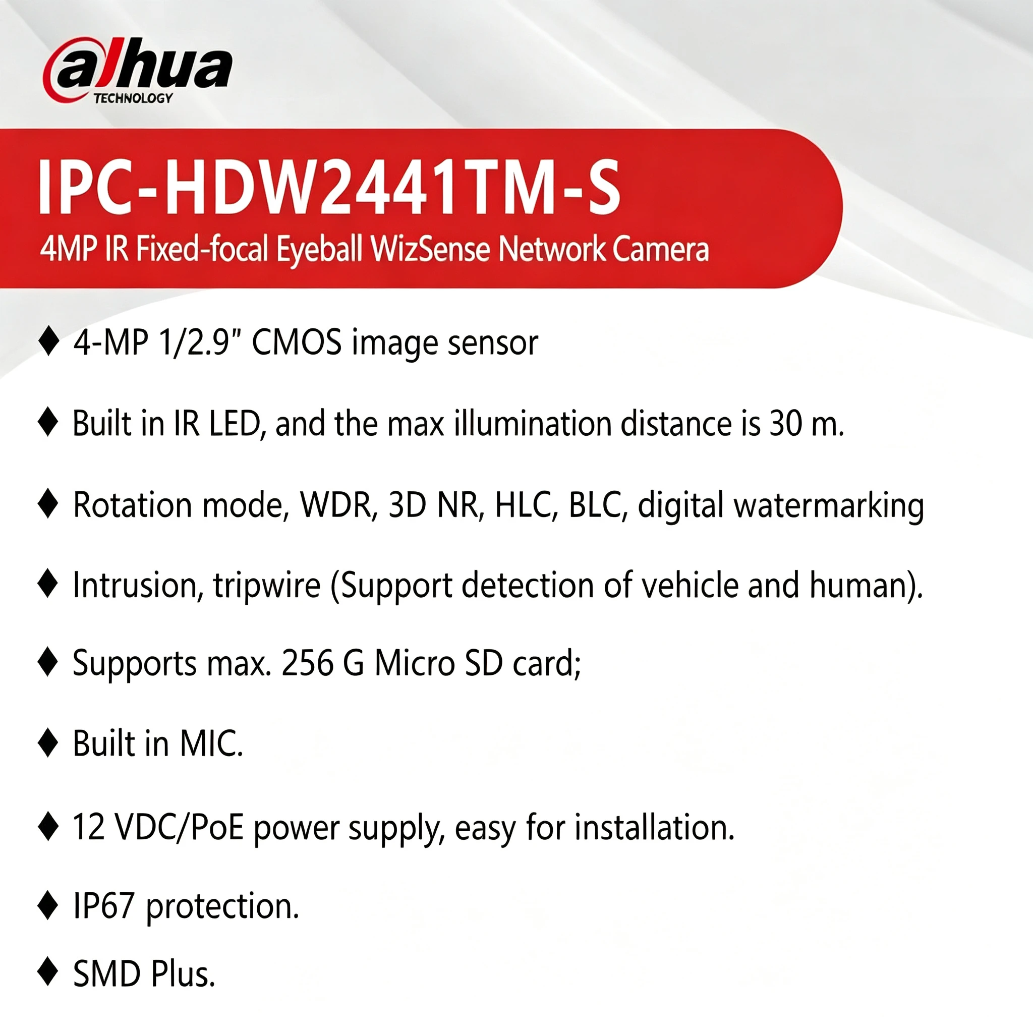 Dahua HDW2441TM-S HDW2841TM-S 4MP 8MP WizSense Full Metal Body IR Camera Outdoor 4K CCTV With Mic SD Card Human Detection IP67