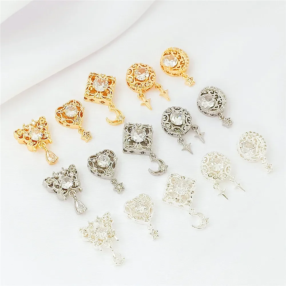 

Copper Plated 14K Gold Zirconium Hollowed-out Butterfly Heart Round Pendant, Diy Handmade Jewelry Accessory, Loose Beads