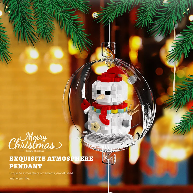 Christmas gift lantern building block assembly toy snowman ball lantern pendant wind chime children\'s holiday gift