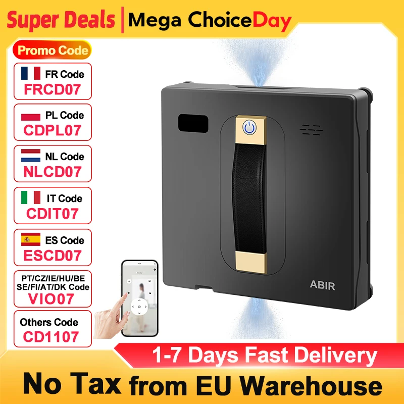 Robot aspirateur de fenêtre ABIR WD8, double pulvérisation d'eau, essuyage intelligent AI, Laser mis à jour, lavage mural de verre pour maison intelligente