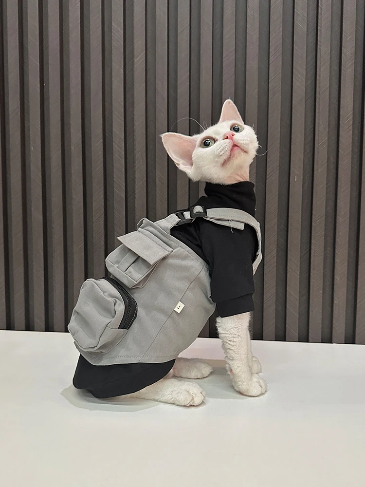 New Fashion Sphynx Cat Clothes with Harness No Pull Warm Pet Coat Jacket for Cats Gotas Kitten Garfield Outfit disfraz de perro