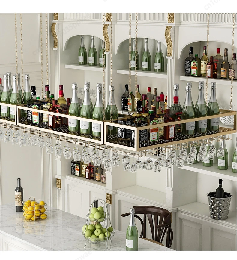 Retro Hanging Goblet Wine Rack Ceiling Adjustable Wine Glass Rack Wrought Iron Hanging Wine Bottle Wine Glass Rack 100/120/150cm